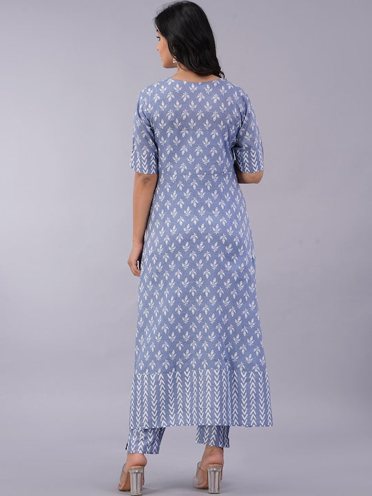 Sanganeri Kurti Floral Printed Gotta Patti Kurta With Trousers
