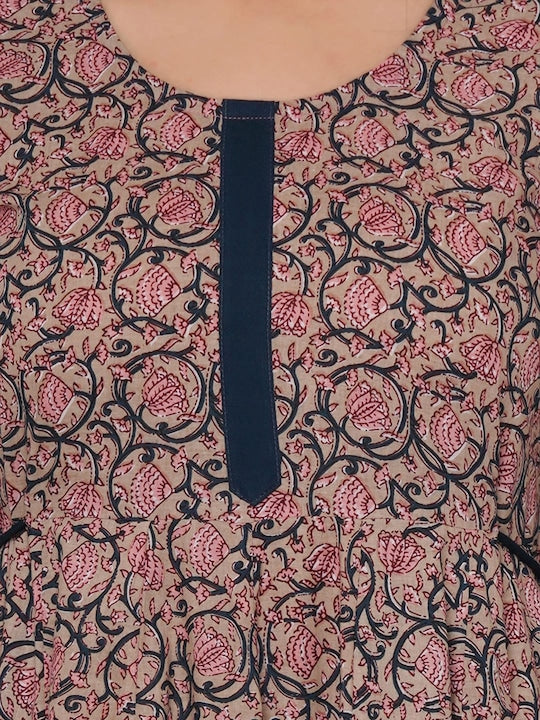 SANGANERI KURTI Women Women Rayon Floral Printed Long Kurta Latest Jaipur Kurti