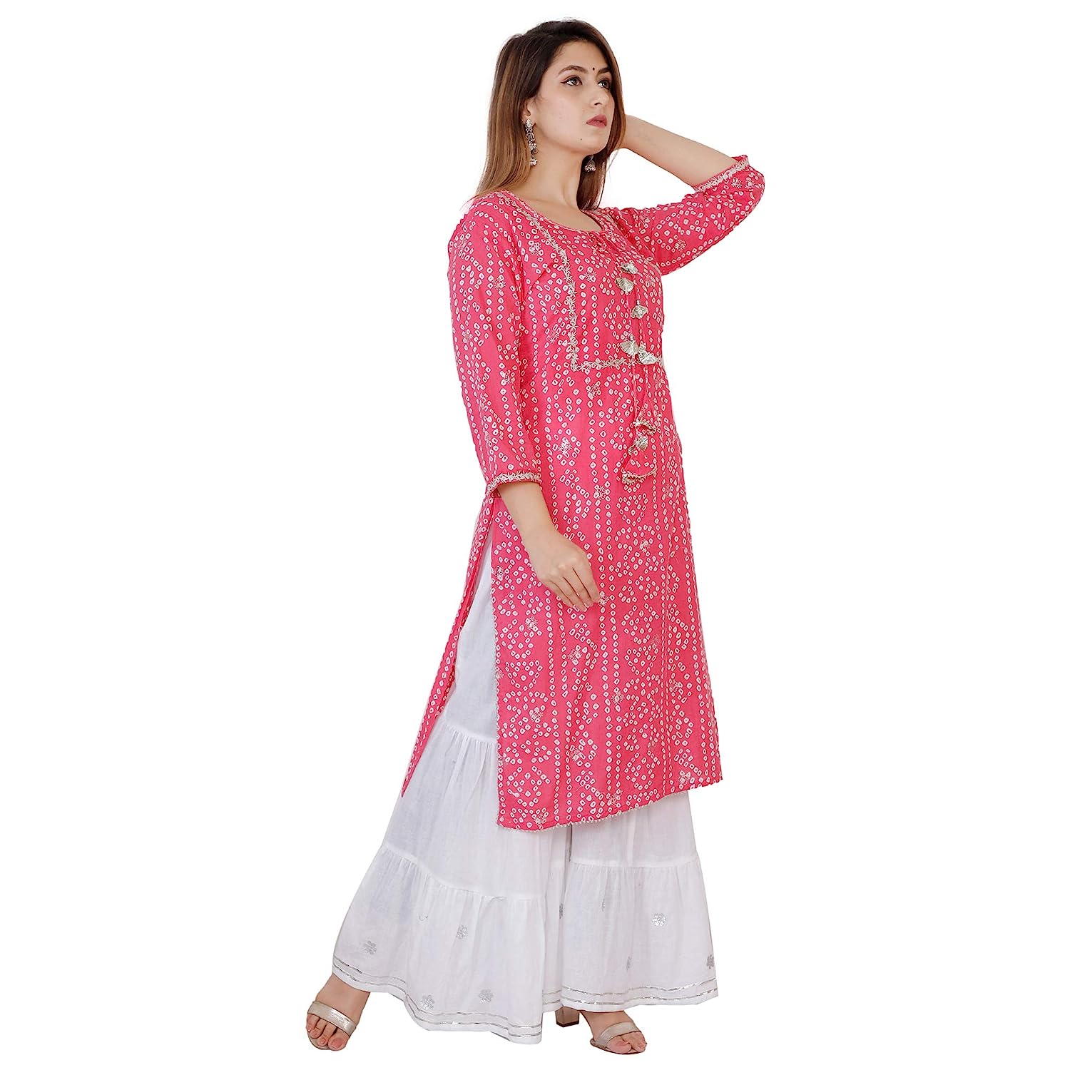SQKURTI SANGANERI KURTI Women's Cotton Printed Kurta with Sharara Set New Jaipur Design