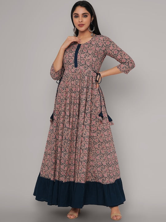 SANGANERI KURTI Women Women Rayon Floral Printed Long Kurta Latest Jaipur Kurti