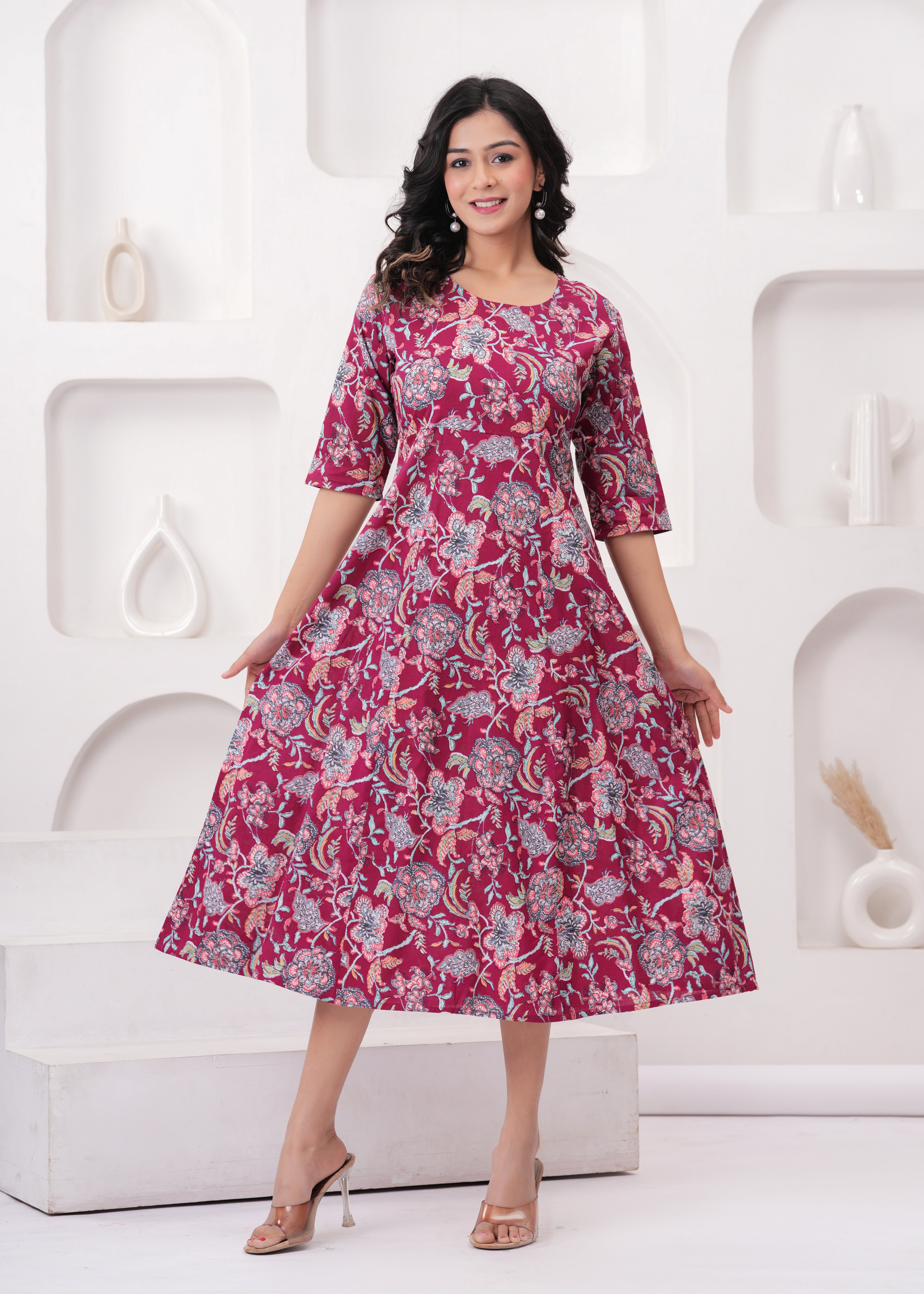 SQ Kurti – Wine Bloom Flare Kurti
