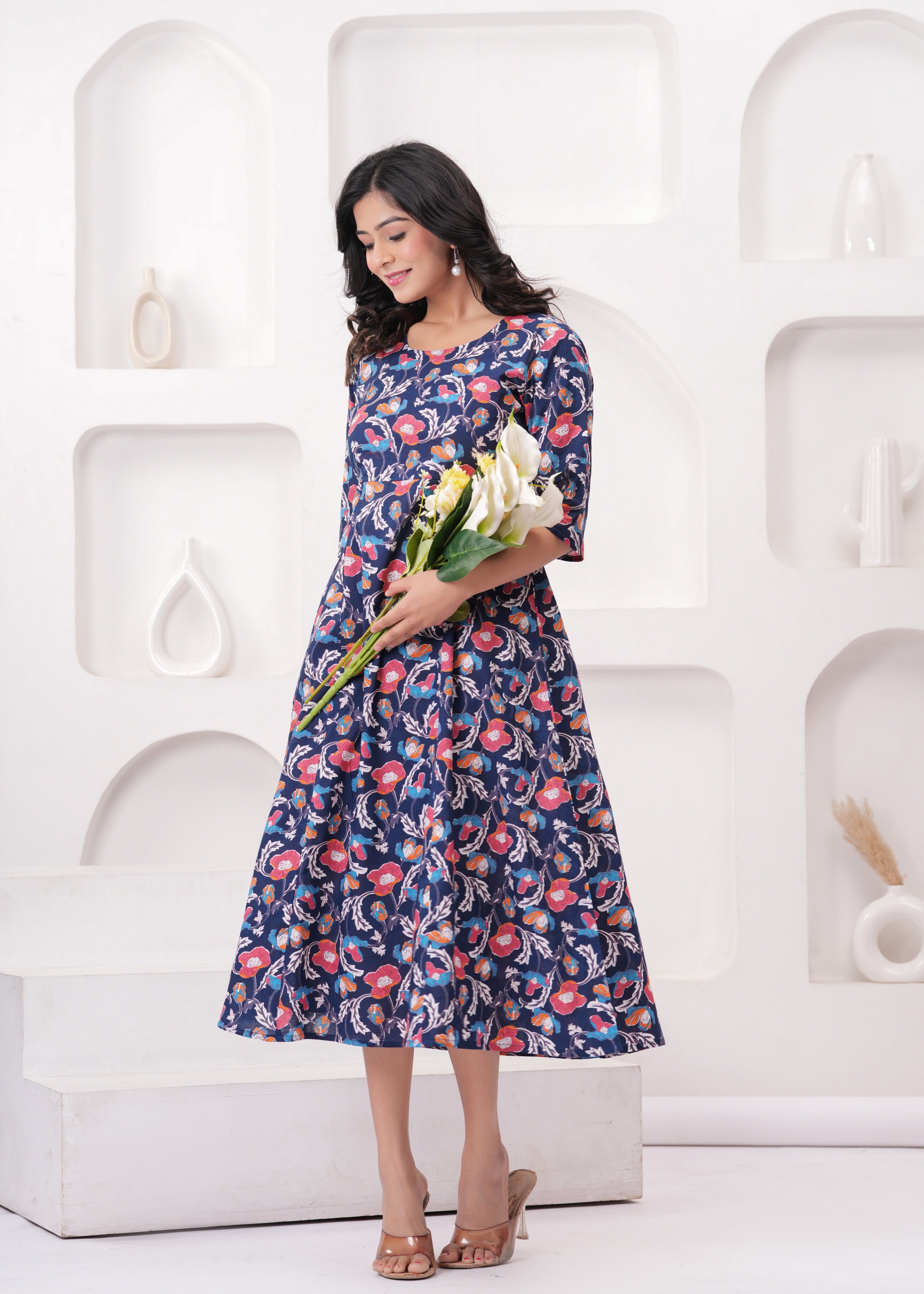 SQ Kurti – Navy Garden Flare Kurti