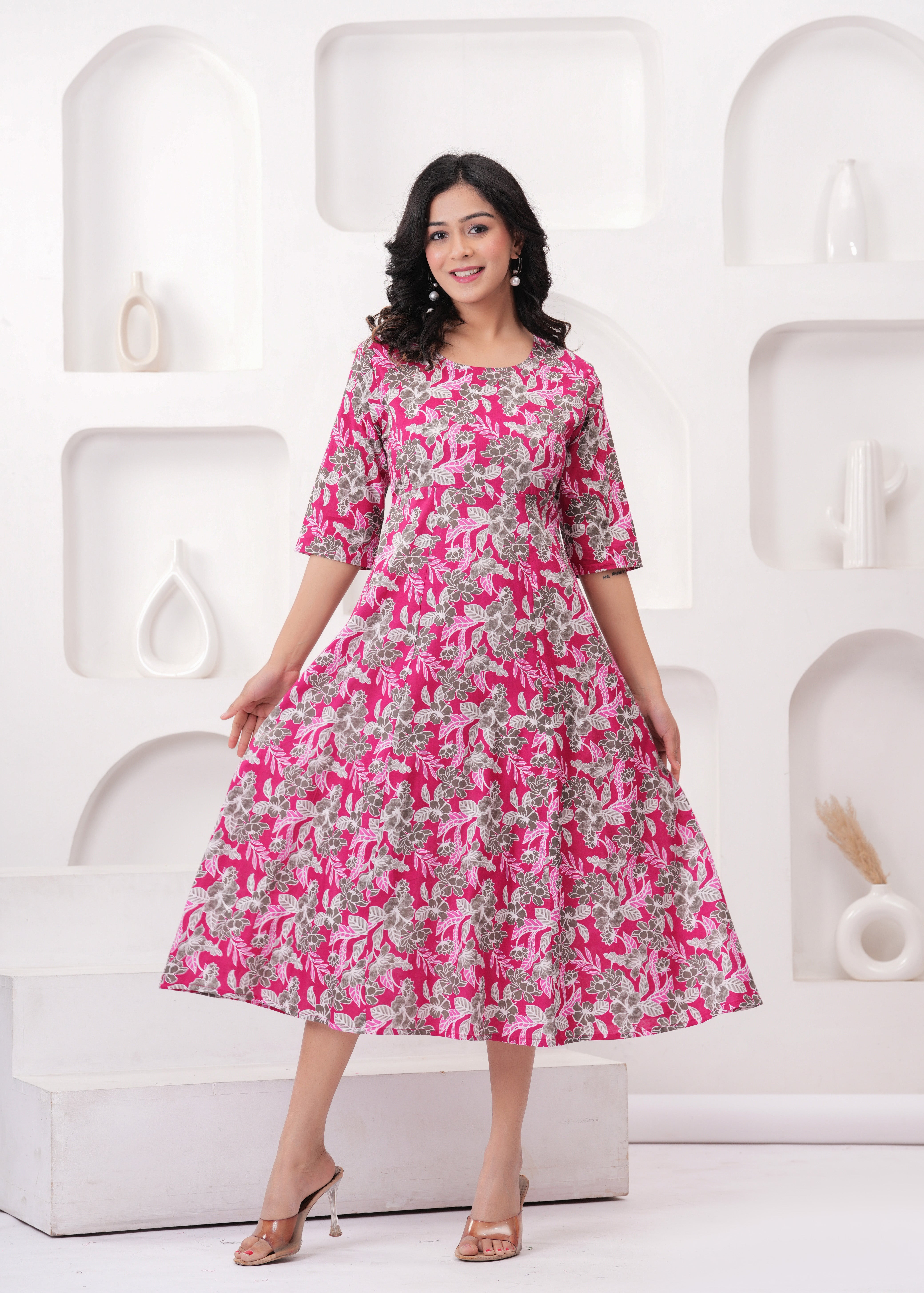 SQ Kurti – Pink Bloom Flare Kurti