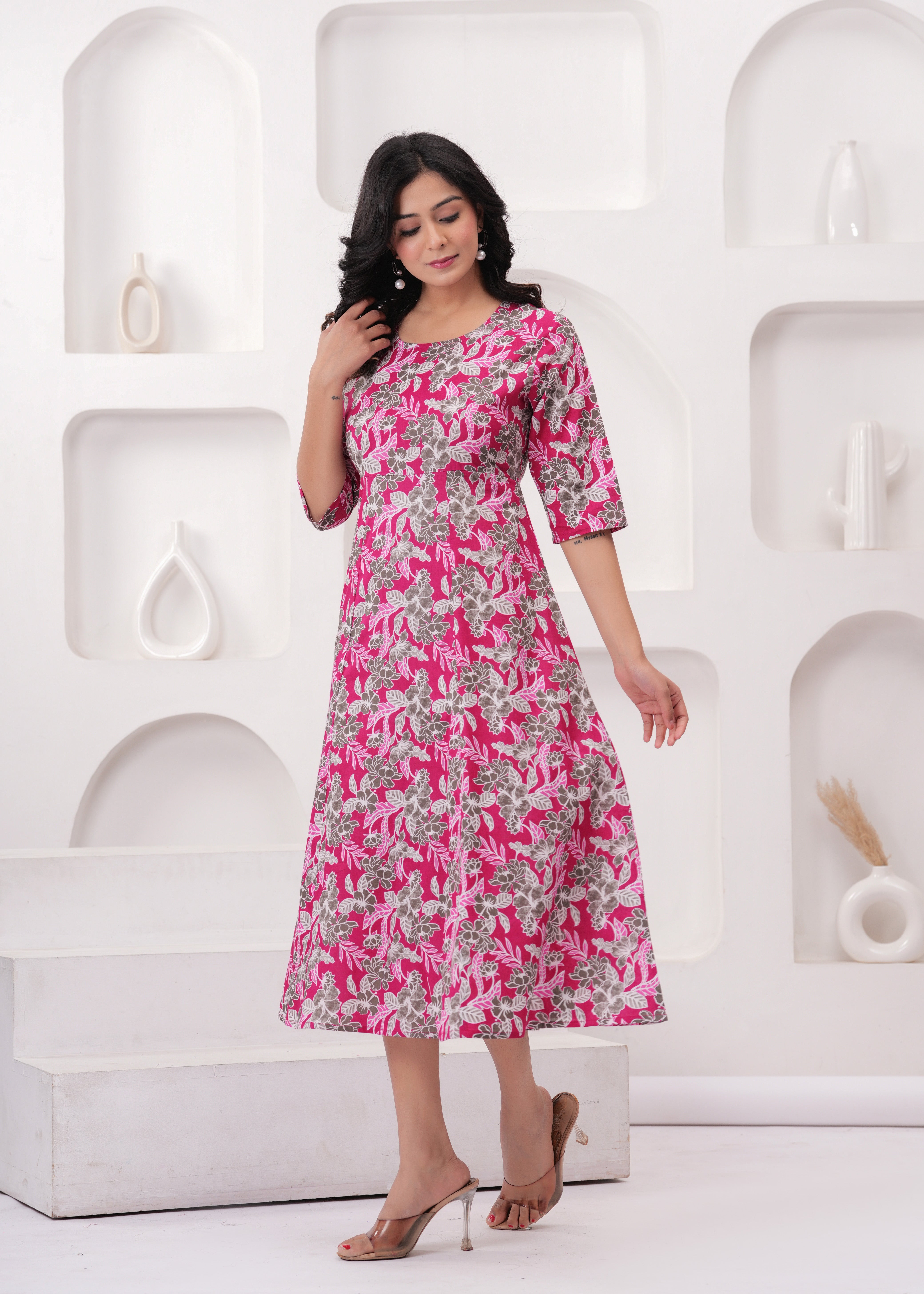 SQ Kurti – Pink Bloom Flare Kurti