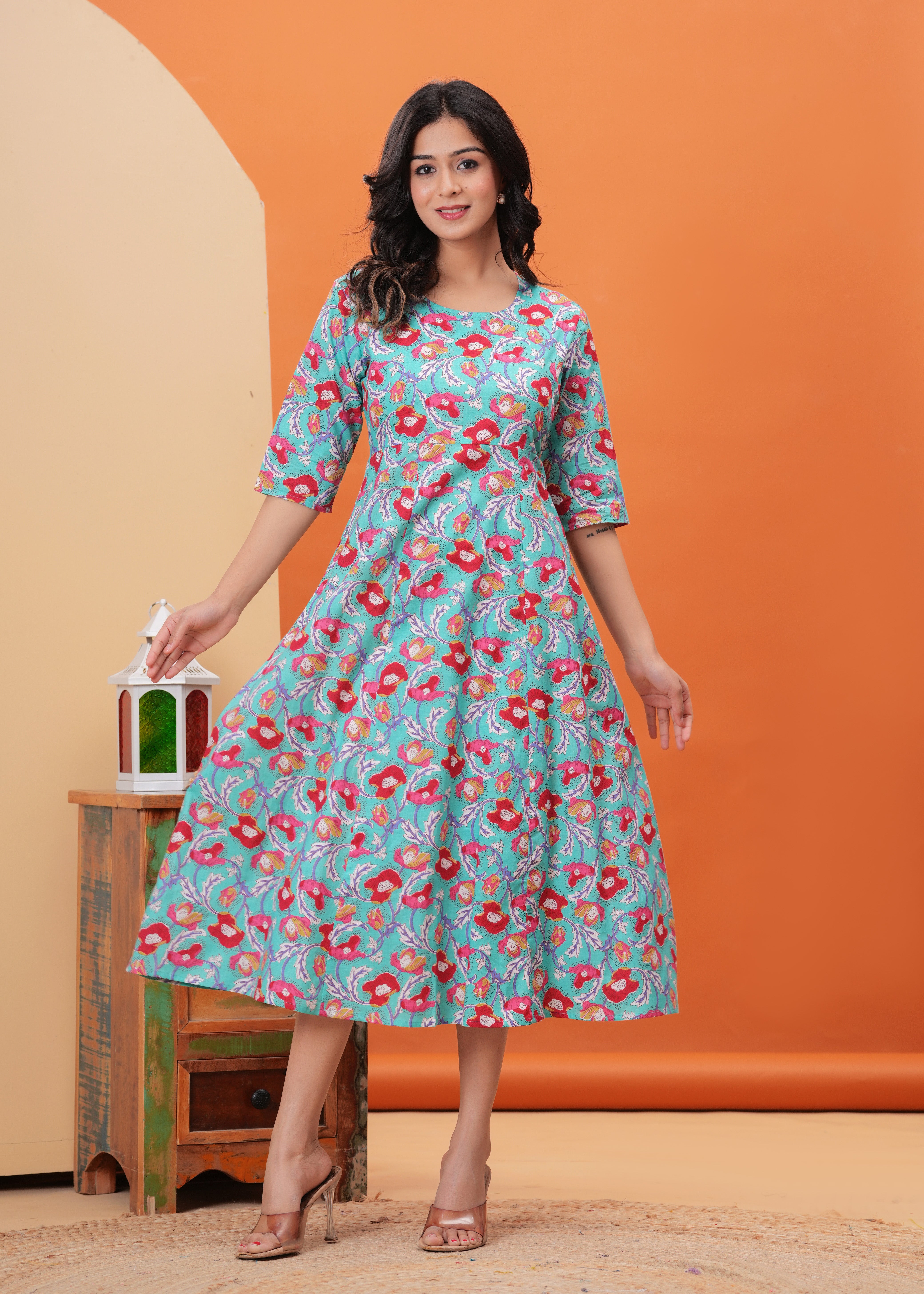 SQ Kurti – Aqua Bloom Dress Kurti