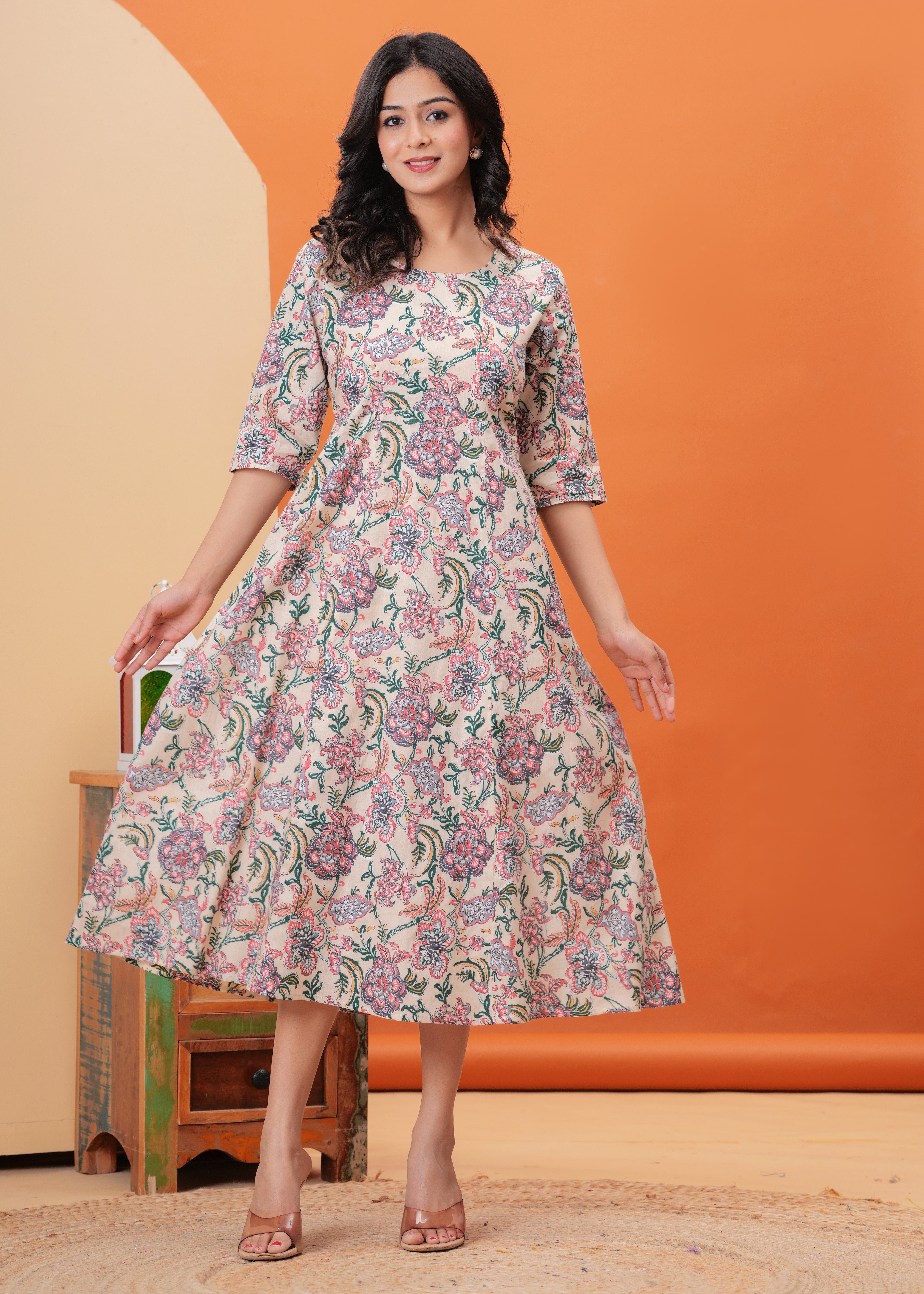 SQ Kurti – Ivory Blossom Flared Kurti