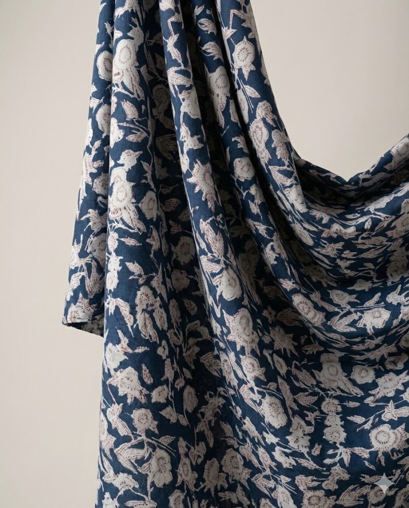 Sanganeri Floral Cotton Fabric –Floral Blue | SQ-SNG-101