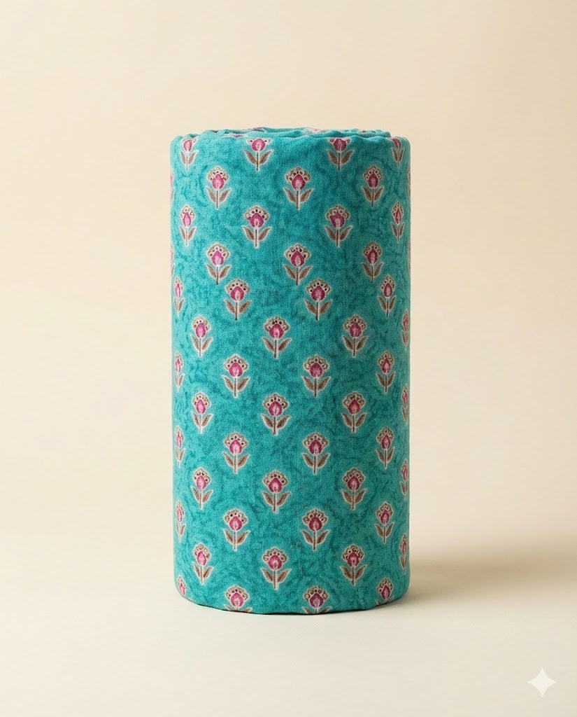 Sanganeri Floral Cotton Fabric –SkyBlue | SQ-SNG-102