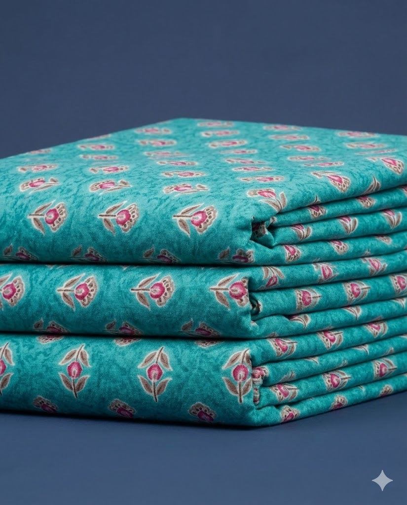 Sanganeri Floral Cotton Fabric –SkyBlue | SQ-SNG-102
