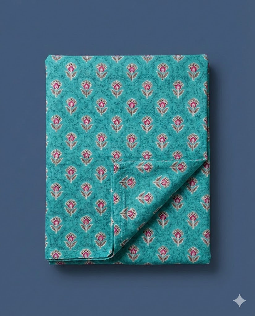 Sanganeri Floral Cotton Fabric –SkyBlue | SQ-SNG-102