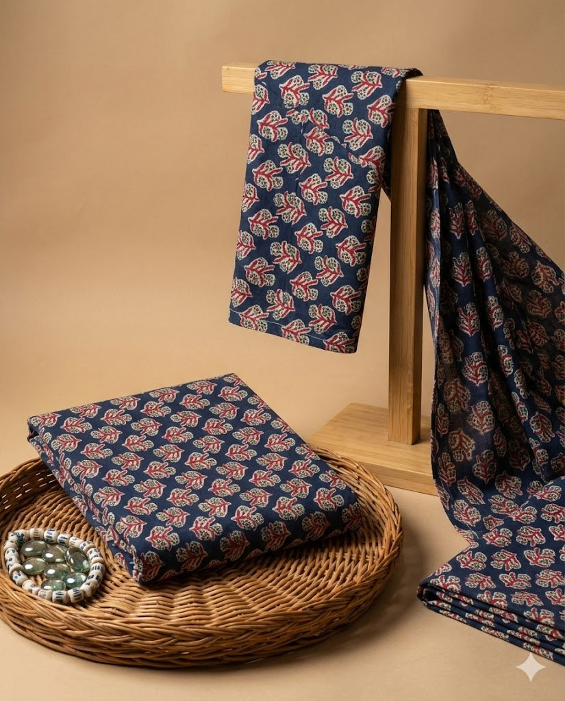 Sanganeri Floral Cotton Fabric - | SQ-SNG-103