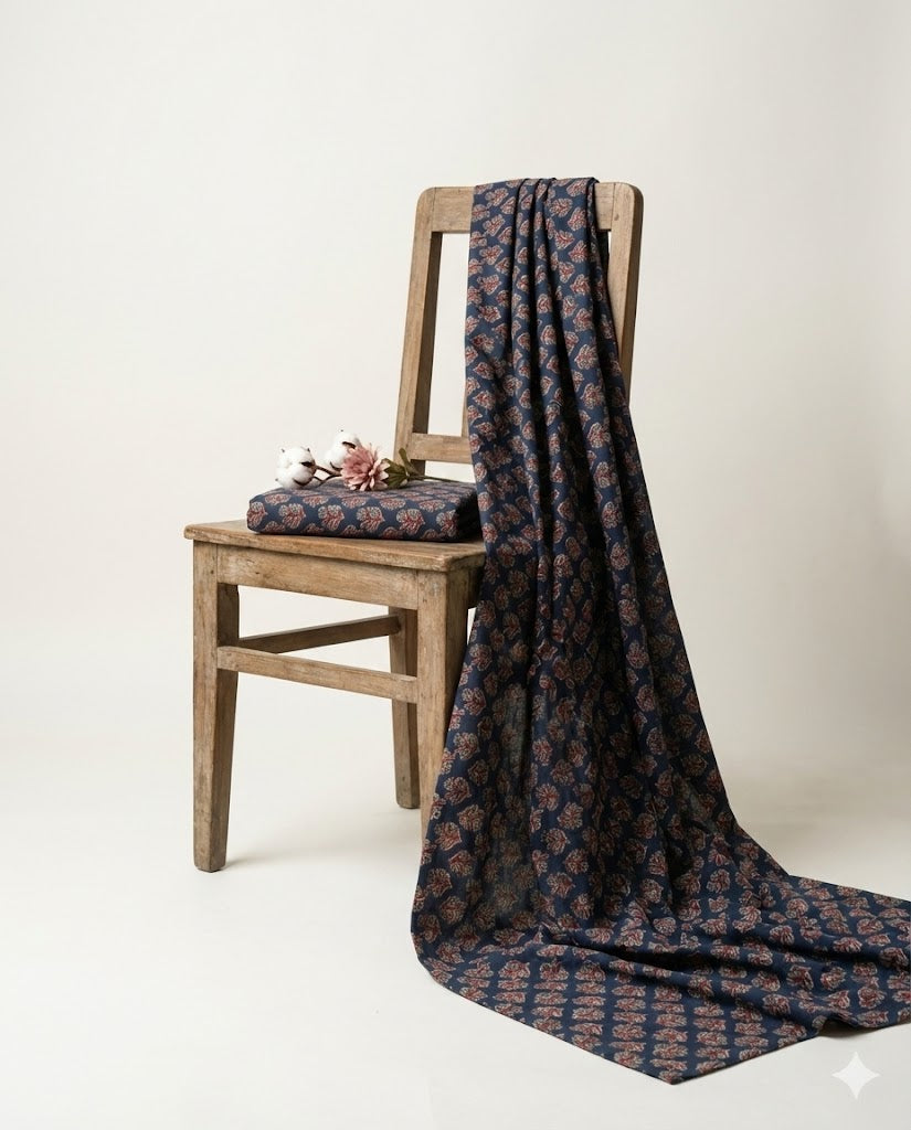 Sanganeri Floral Cotton Fabric - | SQ-SNG-103